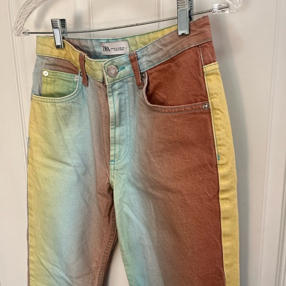 Zara heatwave straight leg high rise tie dye multicolor pant fun summer size 4 - Picture 2 of 5